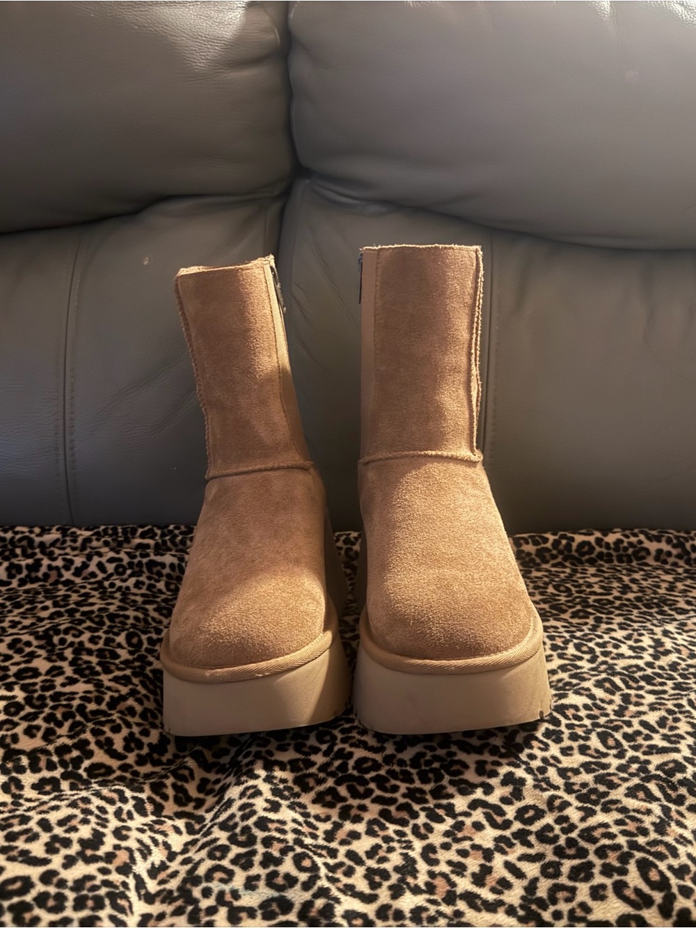 UGG Chestnut Suede Platform Mid-Calf Boots